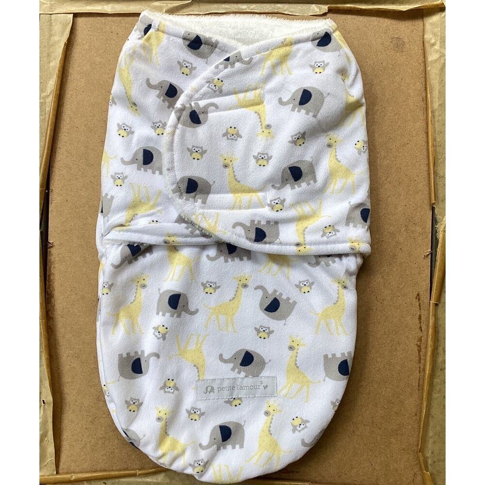 Petite L’amour White Fleece Lined Infant Wrap With Elephants, Giraffes, And Owls